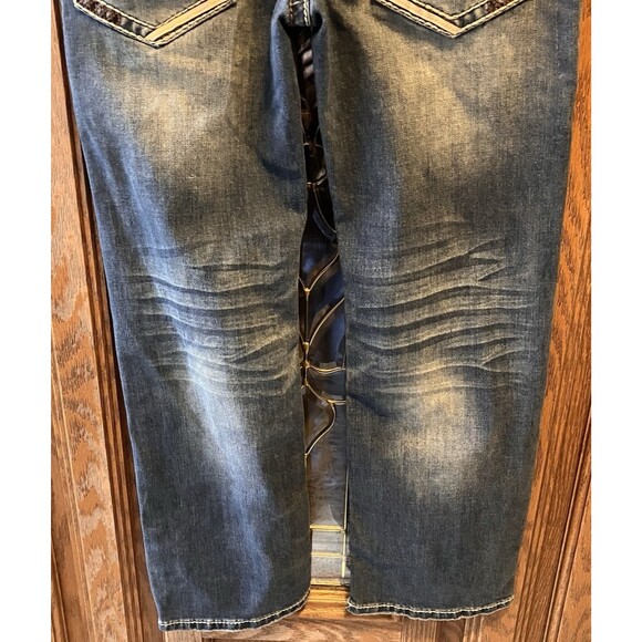 Plantini Holt Men's Low Rise Cowboy Slim Boot-cut Jeans 34x27 Distressed Stretch - Picture 14 of 16